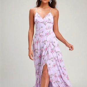 In Love Forever Lavender Floral Lace-Up High-Low Maxi Dress size Large